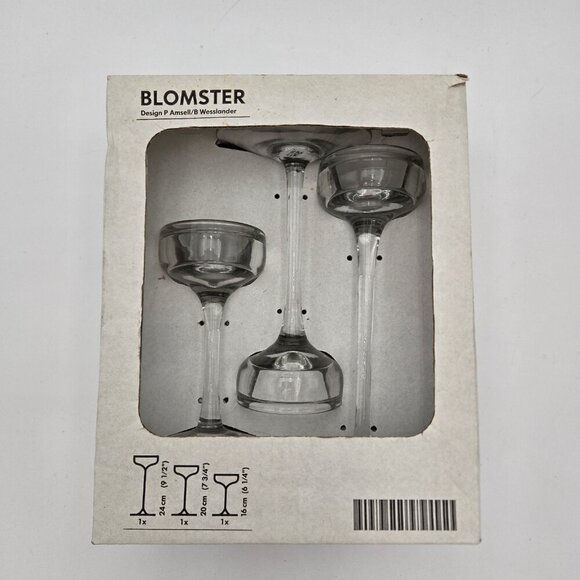 IKEA Blomster 3 Piece Candle Holder Set Clear Glass Amsell Berlin 901.674.39 - Picture 1 of 9